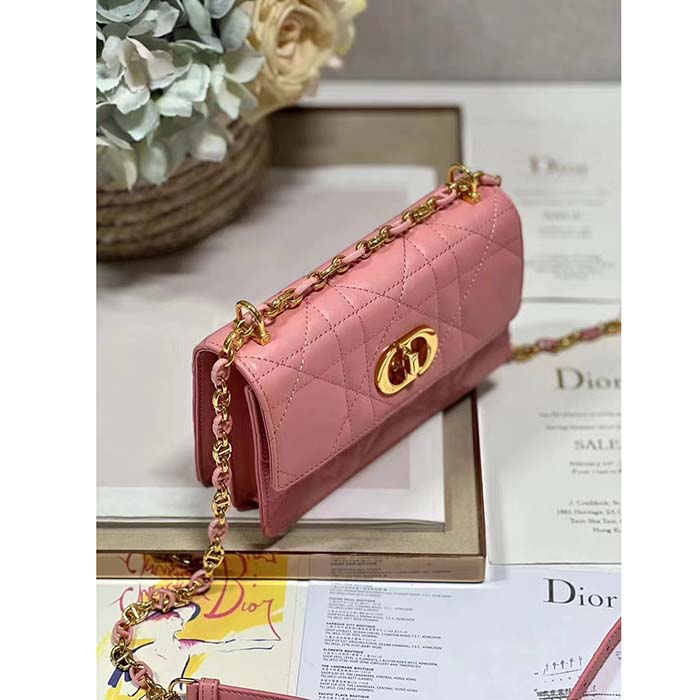 Dior Women CD Miss Caro Mini Bag Light Pink Macrocannage Lambskin