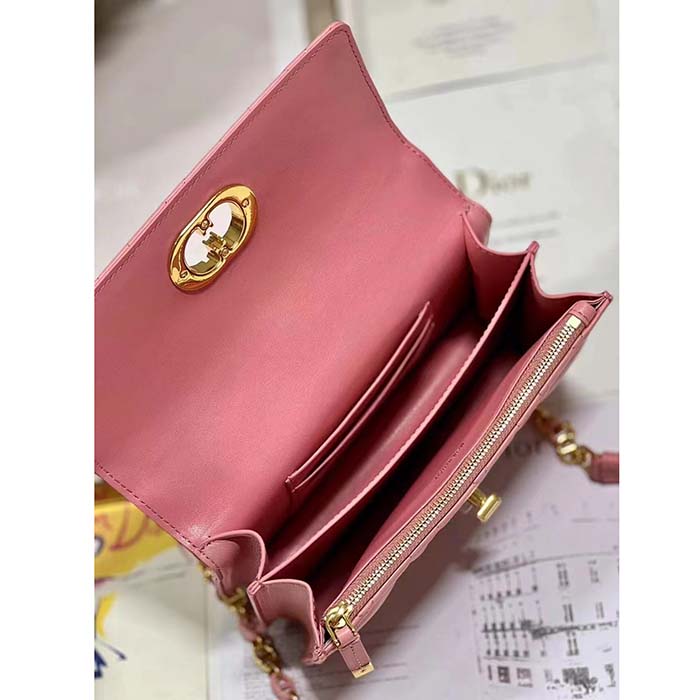 Dior Women CD Miss Caro Mini Bag Light Pink Macrocannage Lambskin