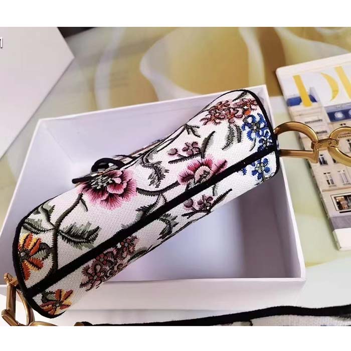 Dior Women CD Saddle Bag White Multicolor Dior Petites Fleurs Embroidery