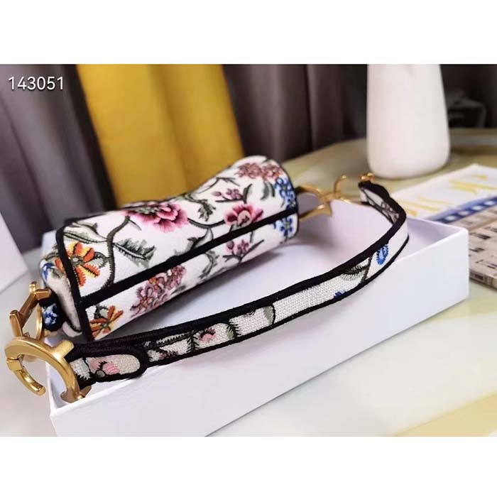 Dior Women CD Saddle Bag White Multicolor Dior Petites Fleurs Embroidery