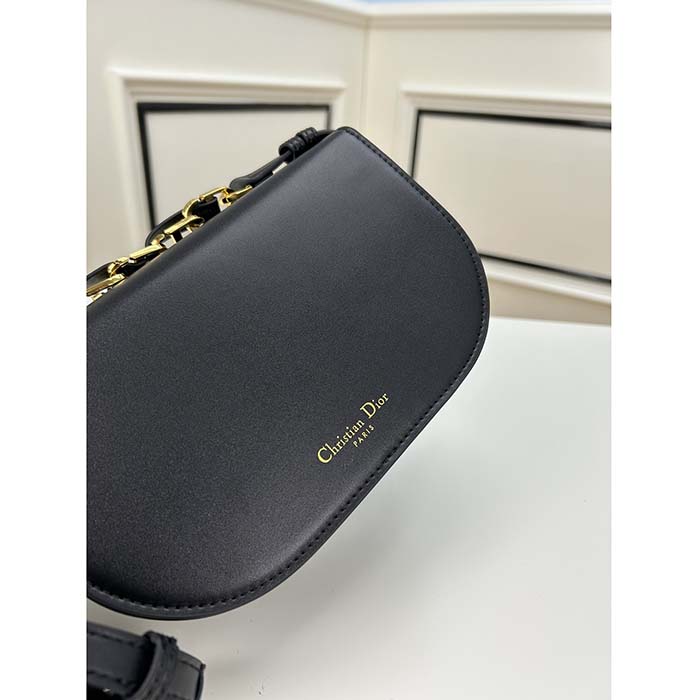 Dior Women CD Signature Bag Strap Black CD-Embossed Box Calfskin