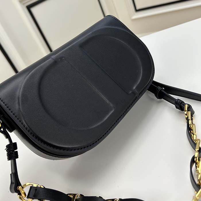Dior Women CD Signature Bag Strap Black CD-Embossed Box Calfskin