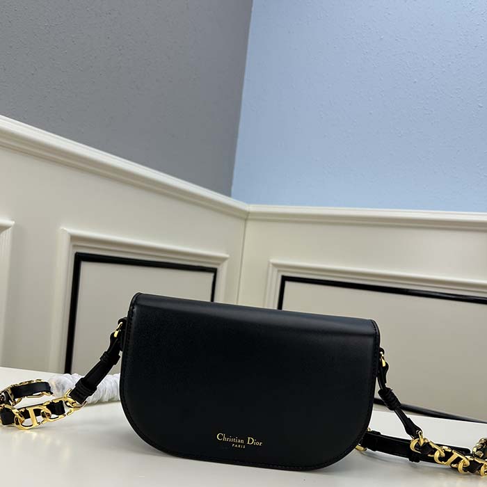 Dior Women CD Signature Bag Strap Black CD-Embossed Box Calfskin