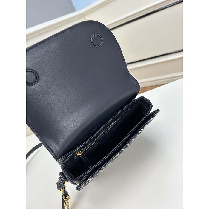 Dior Women CD Signature Bag Strap Blue Dior Oblique Jacquard Flap Closure