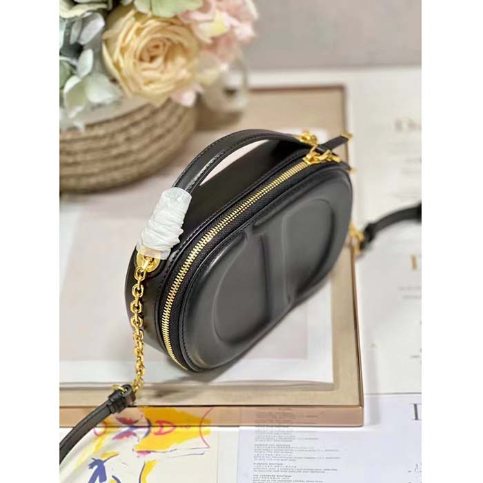 Dior Women CD Signature Oval Camera Bag Black Calfskin Embossed CD Signature