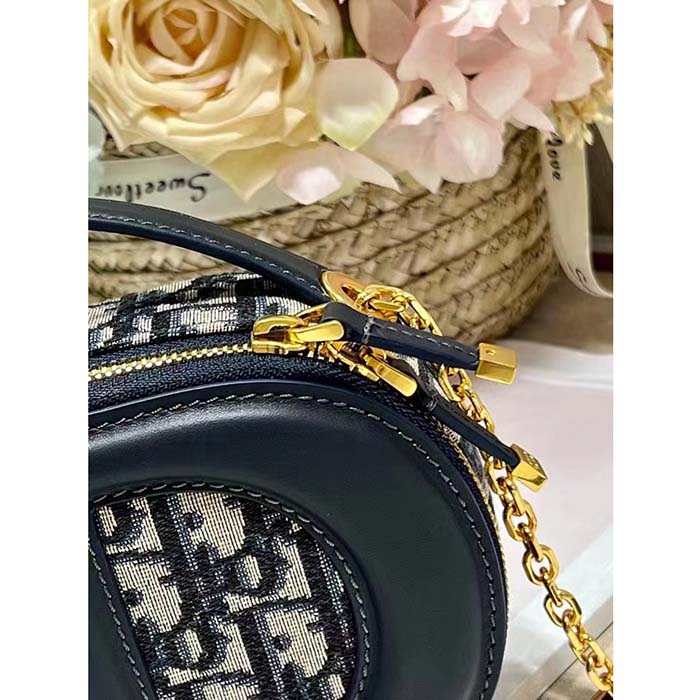 Dior Women CD Signature Oval Camera Bag Blue Navy Dior Oblique Jacquard