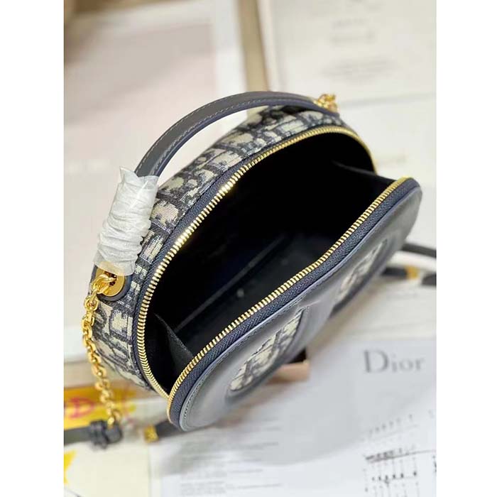 Dior Women CD Signature Oval Camera Bag Blue Navy Dior Oblique Jacquard