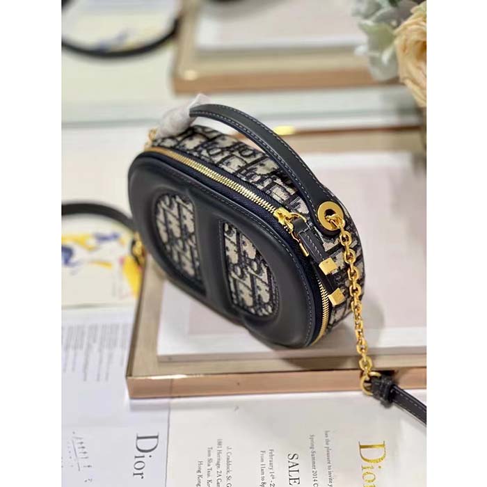 Dior Women CD Signature Oval Camera Bag Blue Navy Dior Oblique Jacquard