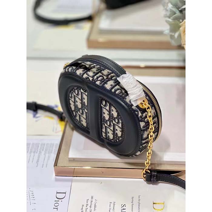 Dior Women CD Signature Oval Camera Bag Blue Navy Dior Oblique Jacquard