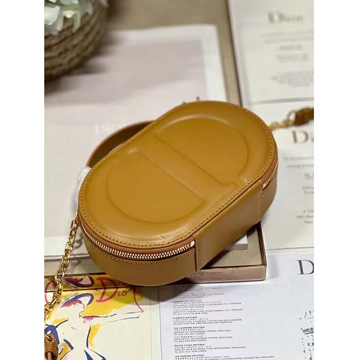 Dior Women CD Signature Oval Camera Bag Golden Saddle Calfskin Calfskin Embossed