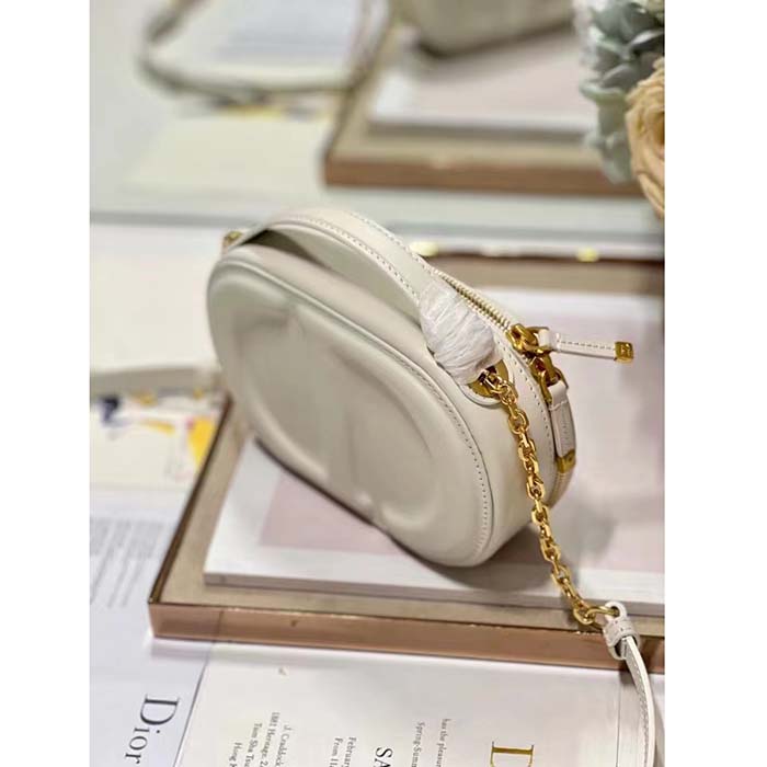 Dior Women CD Signature Oval Camera Bag Latte Calfskin Calfskin Embossed