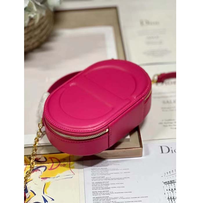 Dior Women CD Signature Oval Camera Bag Rani Pink Calfskin Embossed
