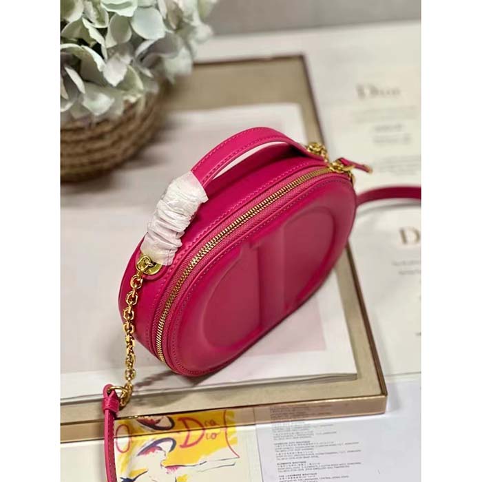 Dior Women CD Signature Oval Camera Bag Rani Pink Calfskin Embossed