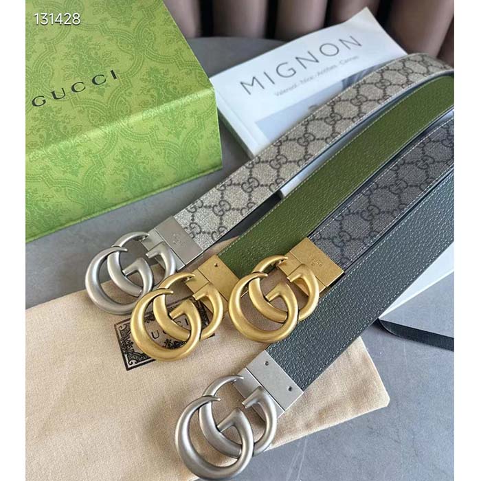 Gucci GG Unisex Marmont Reversible Belt Grey Black Supreme Canvas 3.8 CM Width