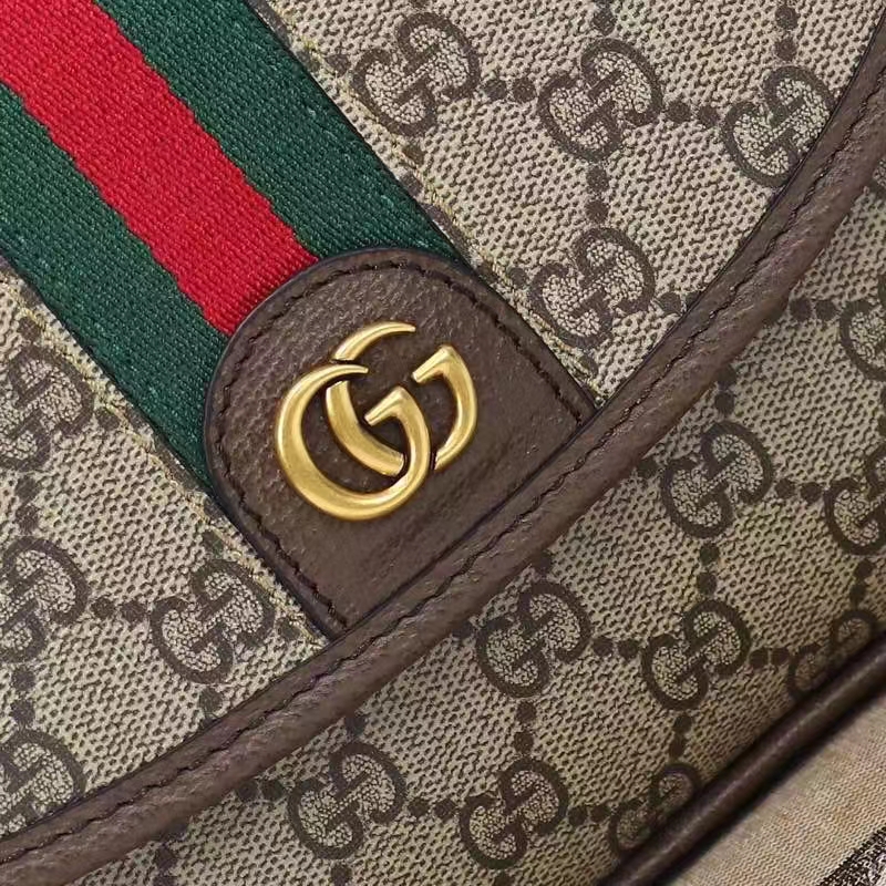 Gucci GG Unisex Ophidia Messenger Bag Beige Ebony GG Supreme Canvas Double G