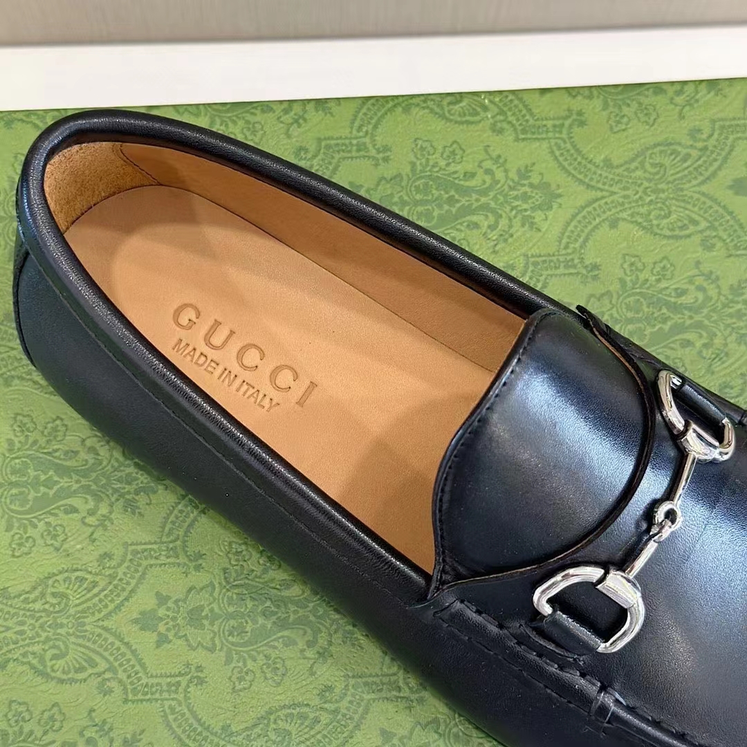 Gucci Men GG 1953 Horsebit Loafer Black Leather Flat 1.3 CM Heel