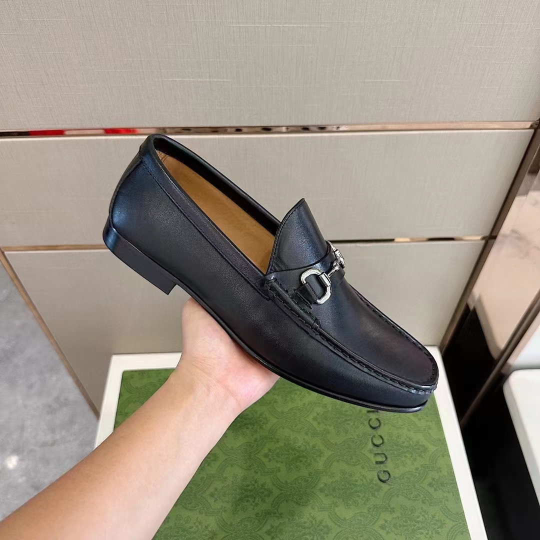 Gucci Men GG 1953 Horsebit Loafer Black Leather Flat 1.3 CM Heel