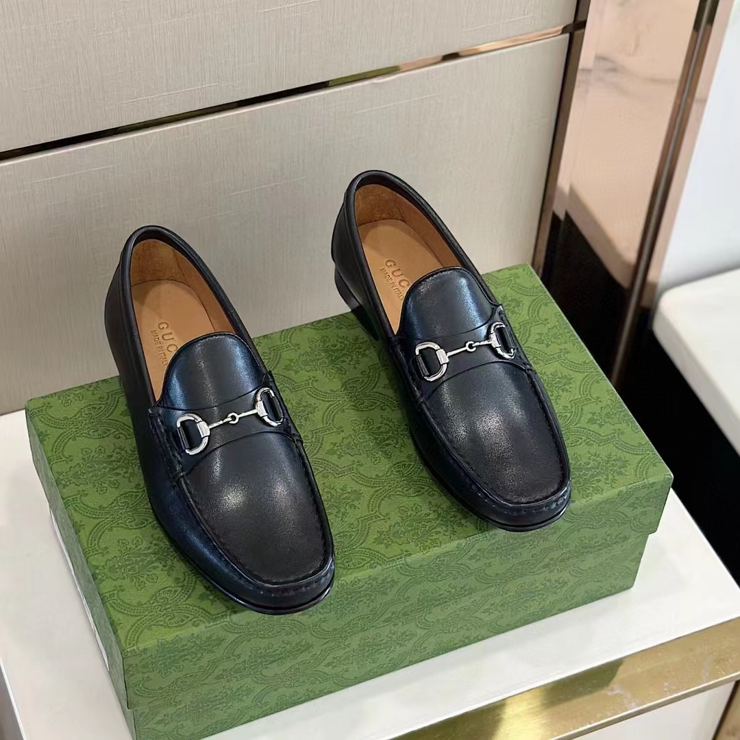 Gucci Men GG 1953 Horsebit Loafer Black Leather Flat 1.3 CM Heel