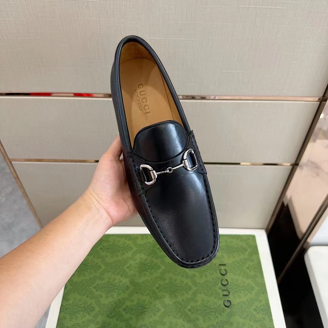 Gucci Men GG 1953 Horsebit Loafer Black Leather Flat 1.3 CM Heel