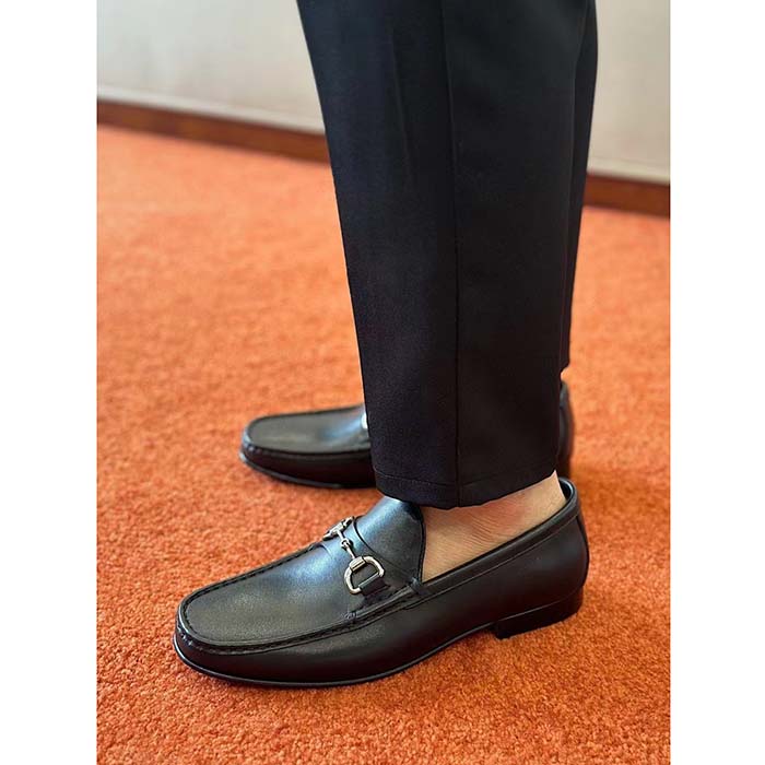 Gucci Men GG 1953 Horsebit Loafer Black Leather Flat 1.3 CM Heel
