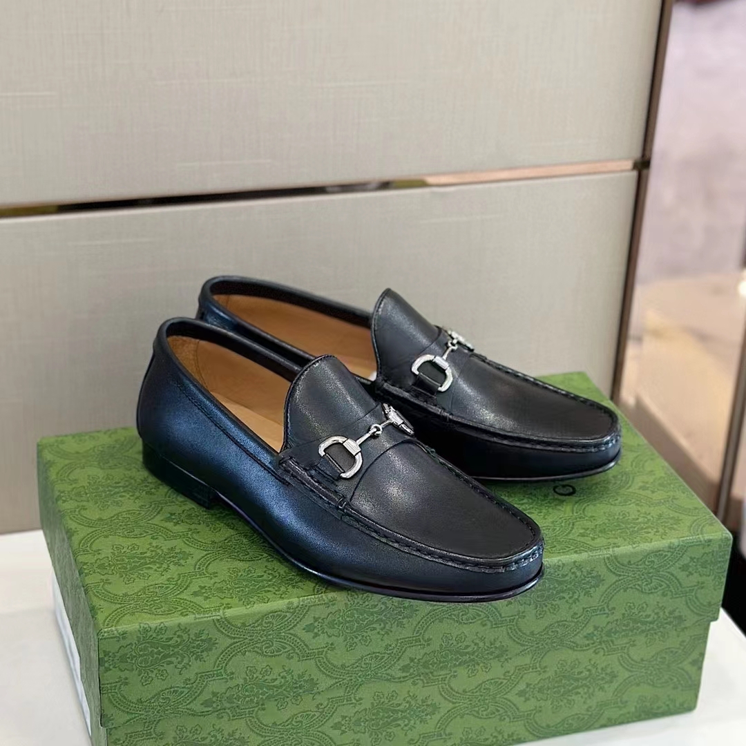 Gucci Men GG 1953 Horsebit Loafer Black Leather Flat 1.3 CM Heel