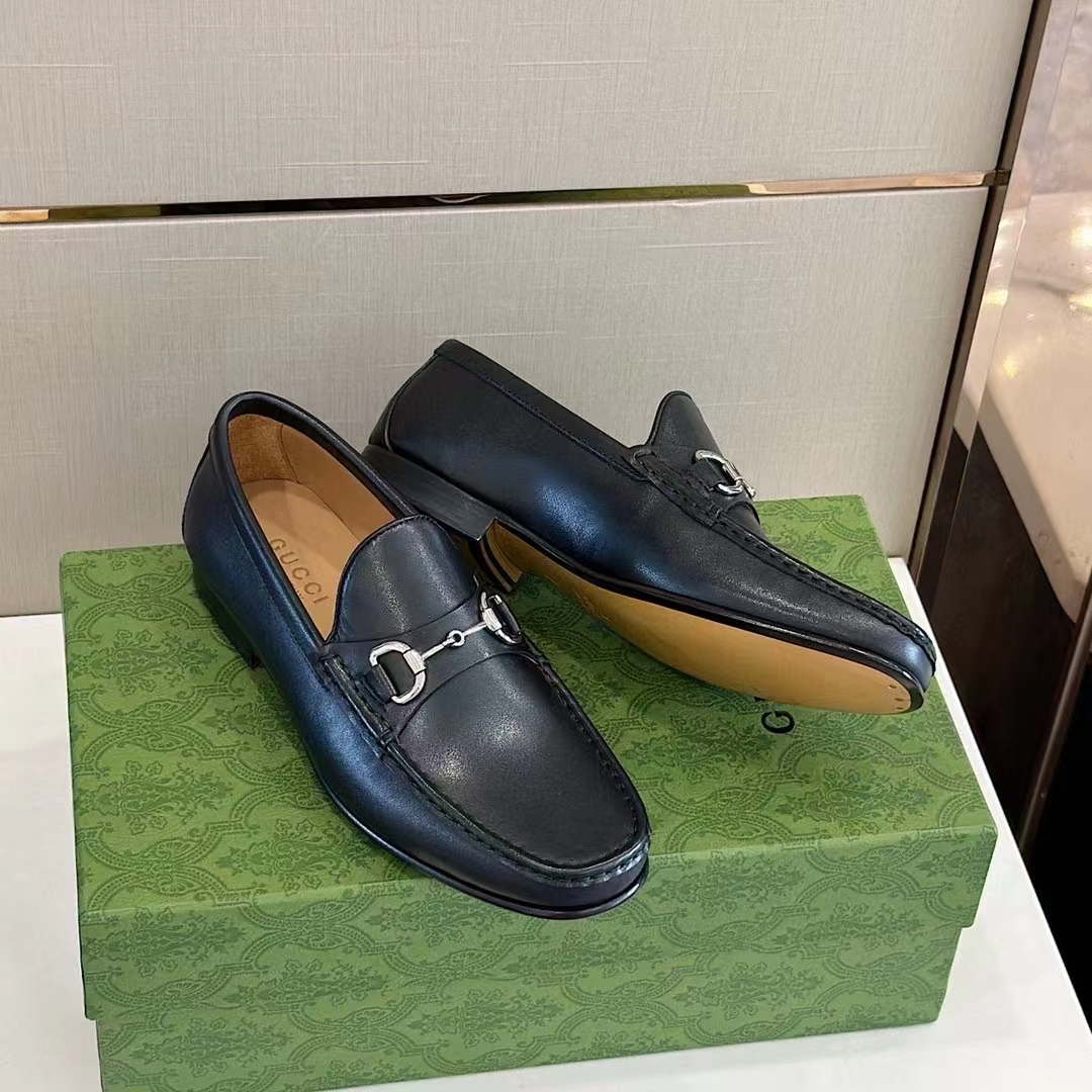 Gucci Men GG 1953 Horsebit Loafer Black Leather Flat 1.3 CM Heel