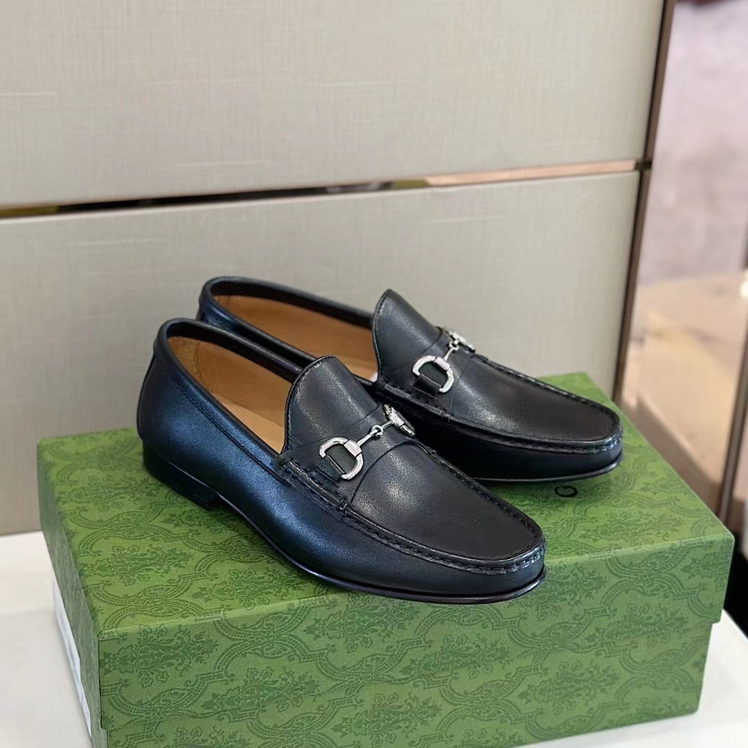 Gucci Men GG 1953 Horsebit Loafer Black Leather Flat 1.3 CM Heel
