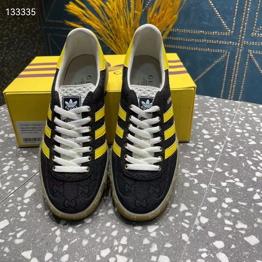 Gucci Unisex Adidas x Gucci Gazelle Sneaker Black Original GG Canvas Rubber Low 3 CM Heel