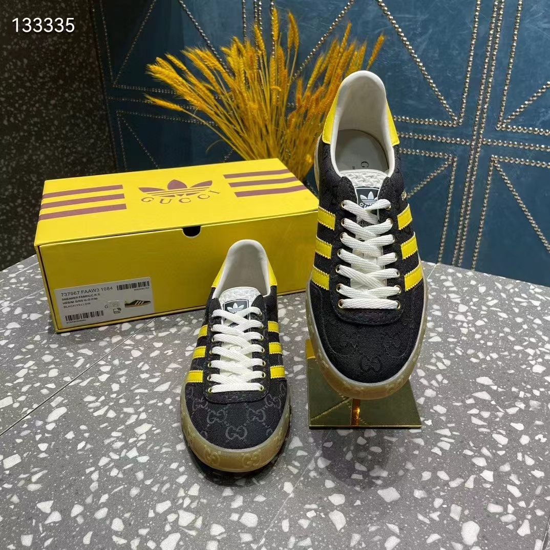 Gucci Unisex Adidas x Gucci Gazelle Sneaker Black Original GG Canvas Rubber Low 3 CM Heel