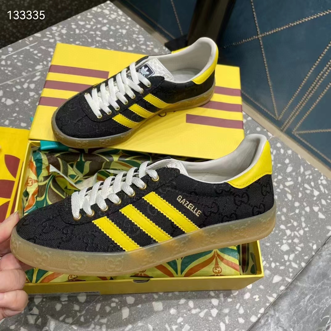 Gucci Unisex Adidas x Gucci Gazelle Sneaker Black Original GG Canvas Rubber Low 3 CM Heel