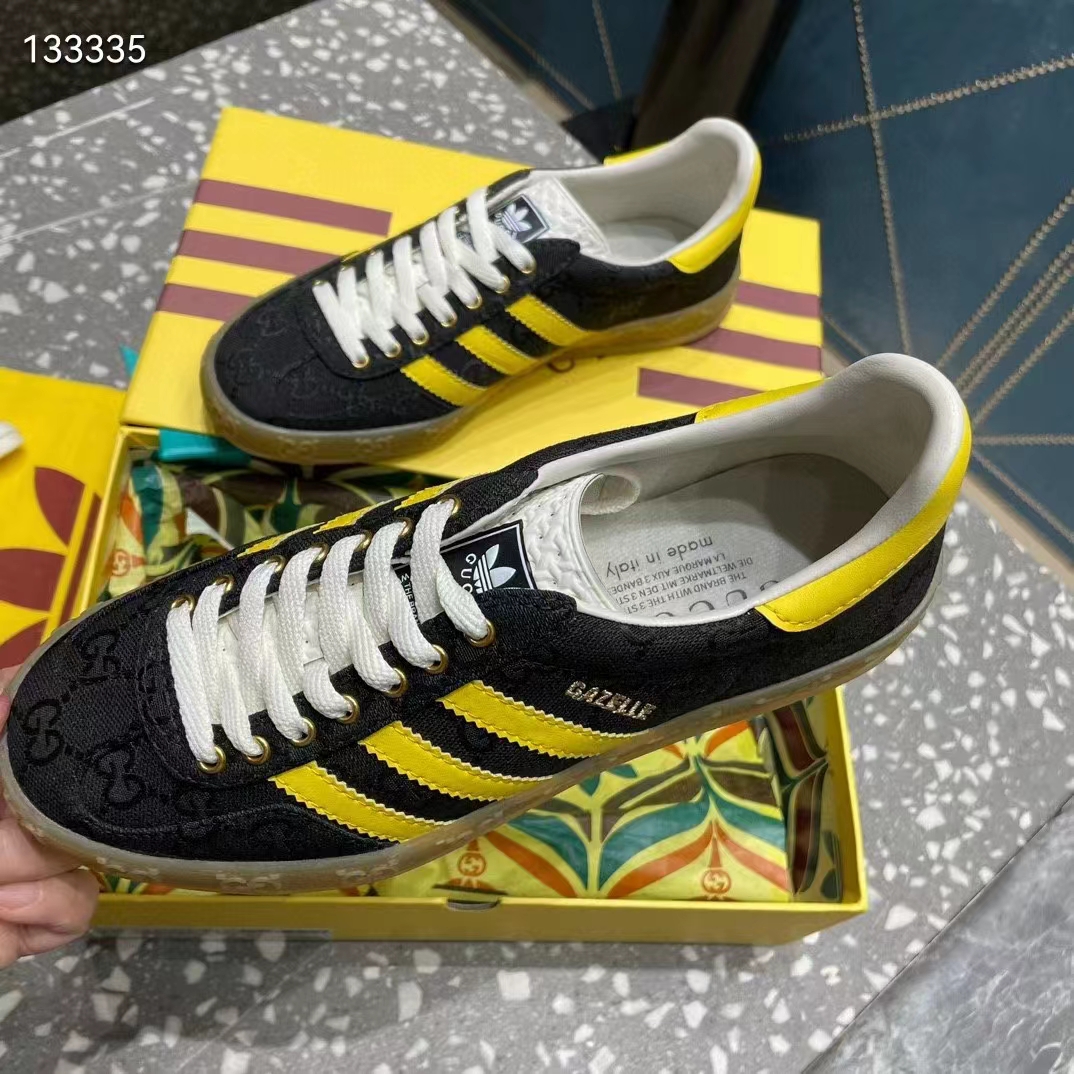 Gucci Unisex Adidas x Gucci Gazelle Sneaker Black Original GG Canvas Rubber Low 3 CM Heel