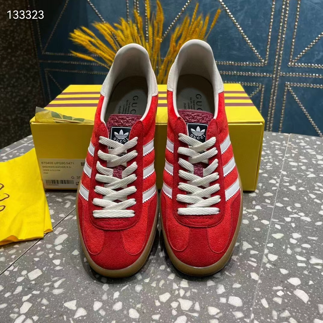 Gucci Unisex Adidas x Gucci Gazelle Sneaker Red Original GG Canvas Rubber Low 3 CM Heel