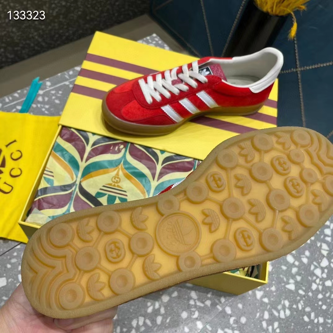 Gucci Unisex Adidas x Gucci Gazelle Sneaker Red Original GG Canvas Rubber Low 3 CM Heel