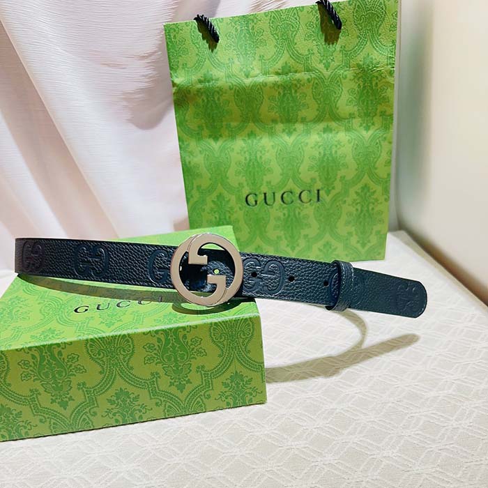 Gucci Unisex Blondie Belt Black Maxi GG Leather G Buckle 3 CM Width