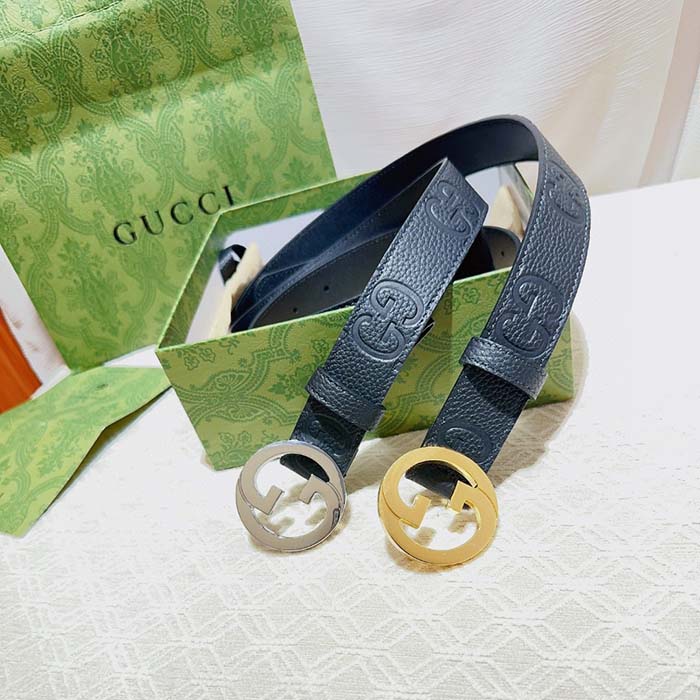 Gucci Unisex Blondie Belt Black Maxi GG Leather G Buckle 3 CM Width