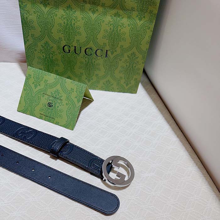 Gucci Unisex Blondie Belt Black Maxi GG Leather G Buckle 3 CM Width