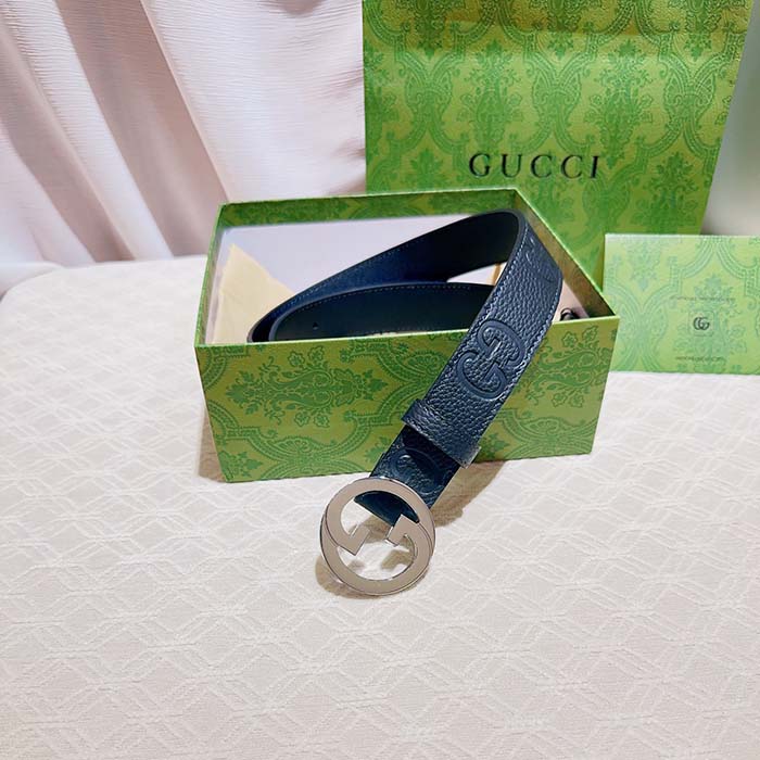 Gucci Unisex Blondie Belt Black Maxi GG Leather G Buckle 3 CM Width