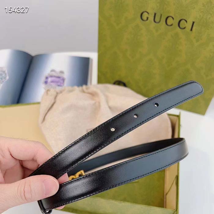 Gucci Unisex Buckle Thin Belt Black Leather Gold-Toned Hardware 2 CM Width