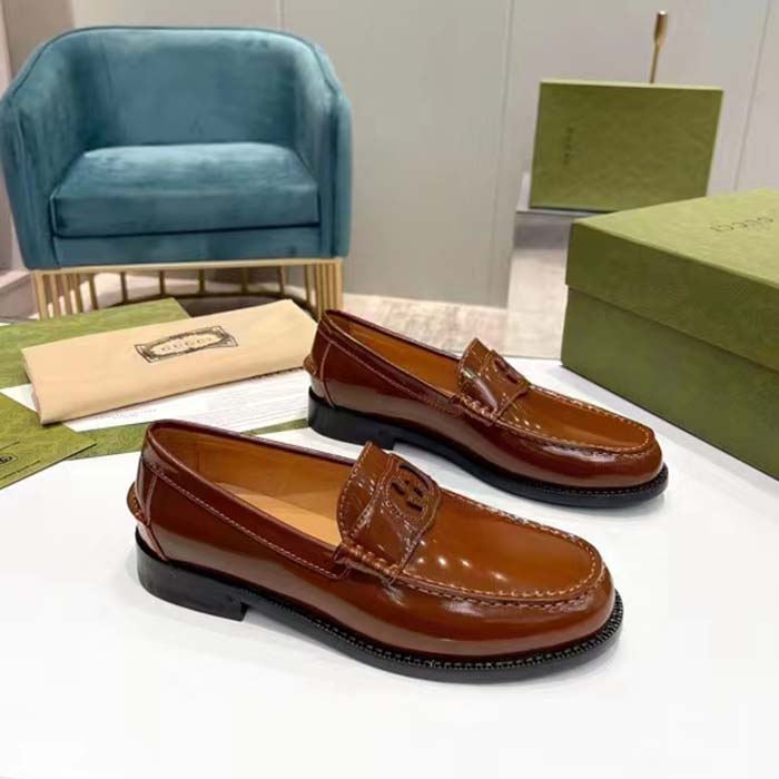 Gucci Unisex GG Interlocking G Cut-Out Loafer Cuir Leather Flat 1.5 CM Heel