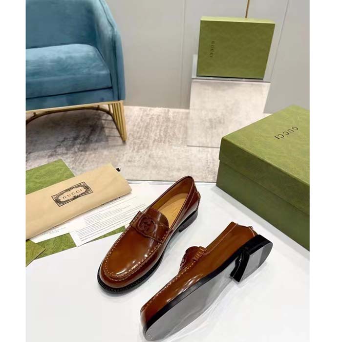 Gucci Unisex GG Interlocking G Cut-Out Loafer Cuir Leather Flat 1.5 CM Heel