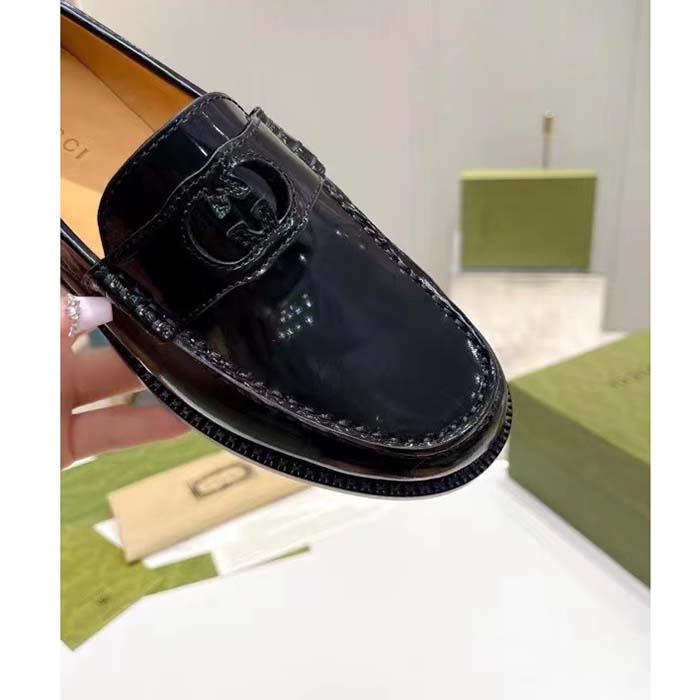 Gucci Unisex GG Interlocking G Loafer Black Leather Sole Flat 1.5 CM Heel