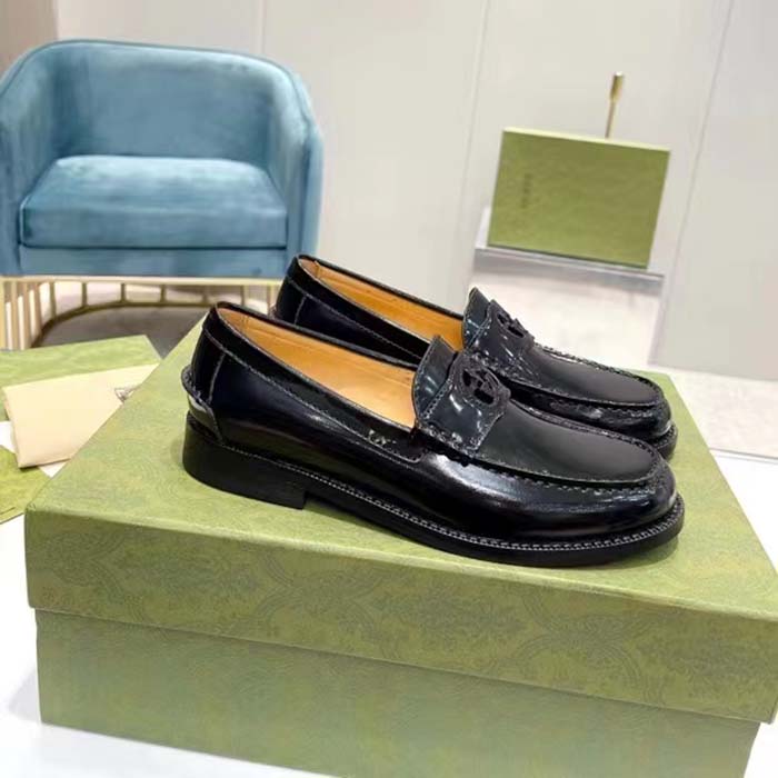 Gucci Unisex GG Interlocking G Loafer Black Leather Sole Flat 1.5 CM Heel