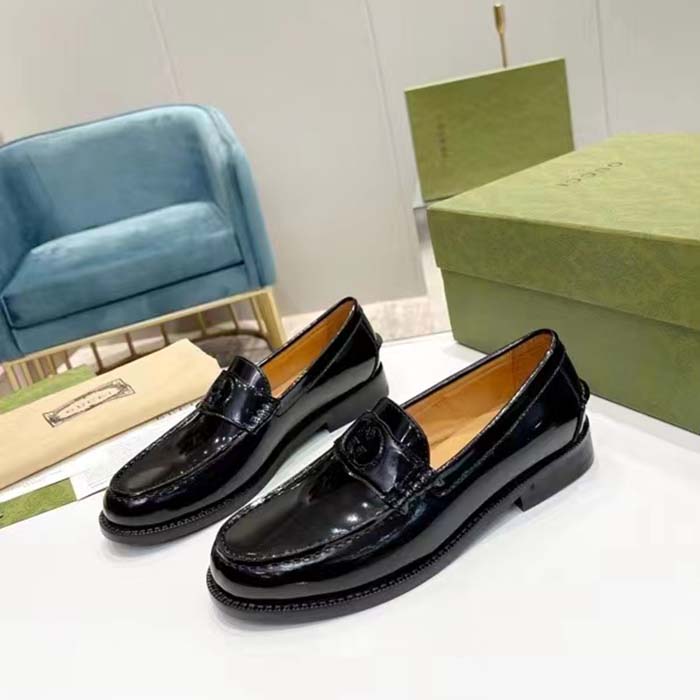 Gucci Unisex GG Interlocking G Loafer Black Leather Sole Flat 1.5 CM Heel