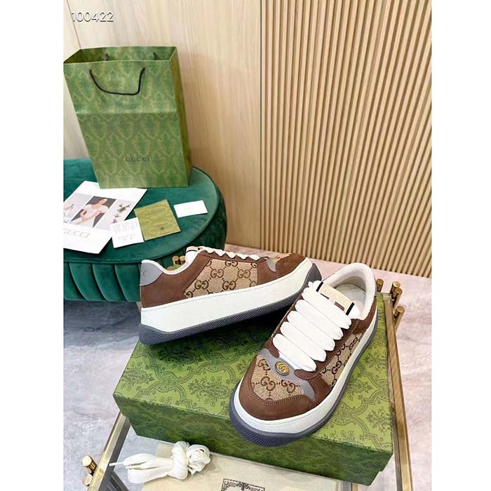 Gucci Unisex GG Screener Sneaker Beige Ebony Original GG Canvas Bi-Color Chunky Laces