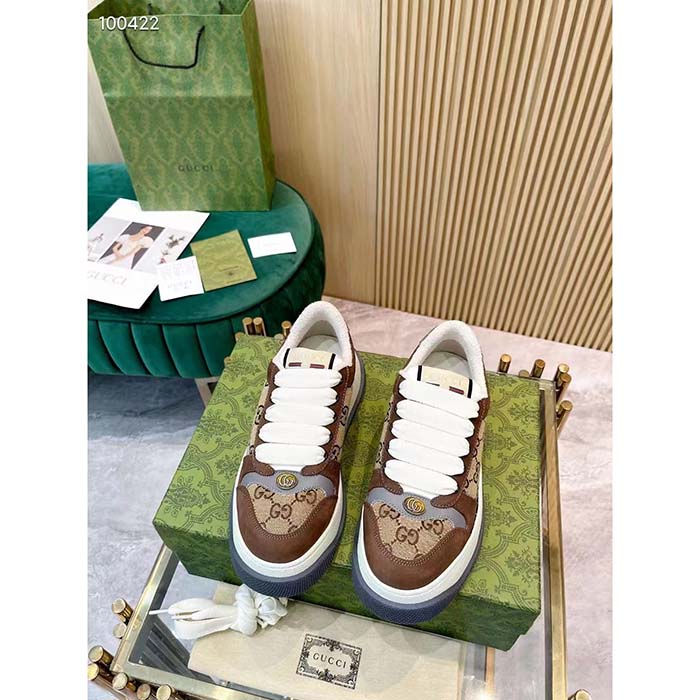 Gucci Unisex GG Screener Sneaker Beige Ebony Original GG Canvas Bi-Color Chunky Laces