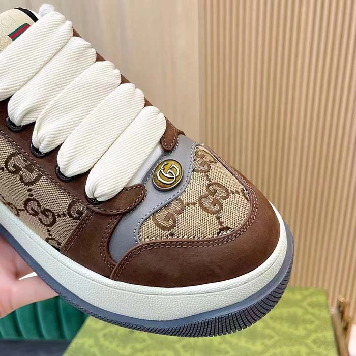 Gucci Unisex GG Screener Sneaker Beige Ebony Original GG Canvas Bi-Color Chunky Laces