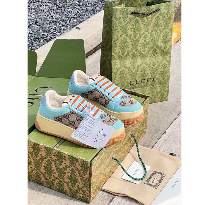 Gucci Unisex GG Screener Sneaker Camel Ebony GG Canvas Bi-Color Chunky Laces