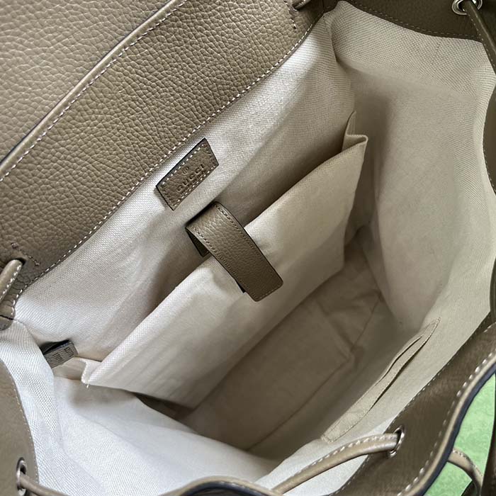 Gucci Unisex Jumbo GG Backpack Dark Green Leather Cotton Linen Top Handle