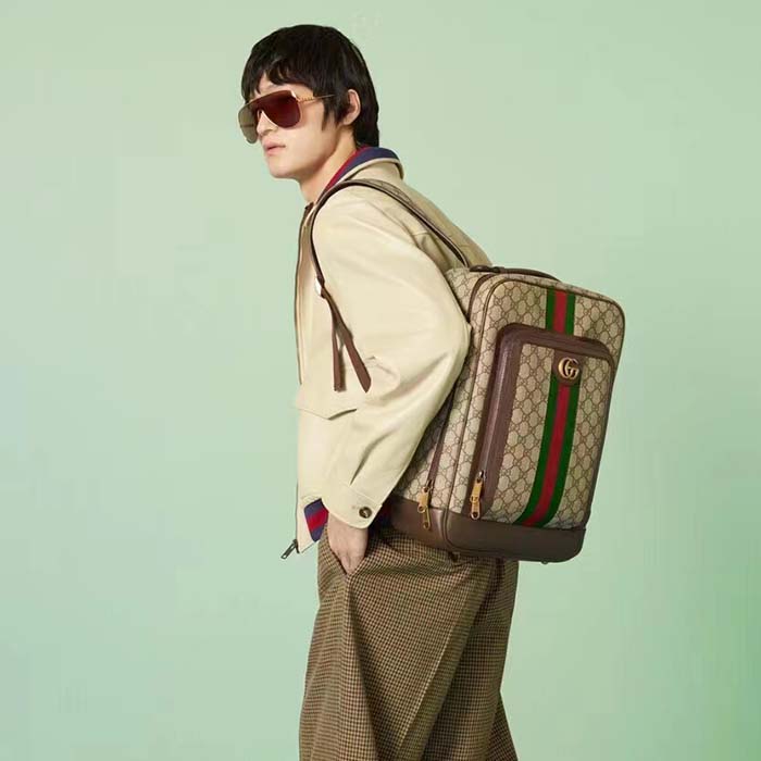 Gucci Unisex Ophidia GG Medium Backpack Beige Ebony GG Supreme Canvas Double G