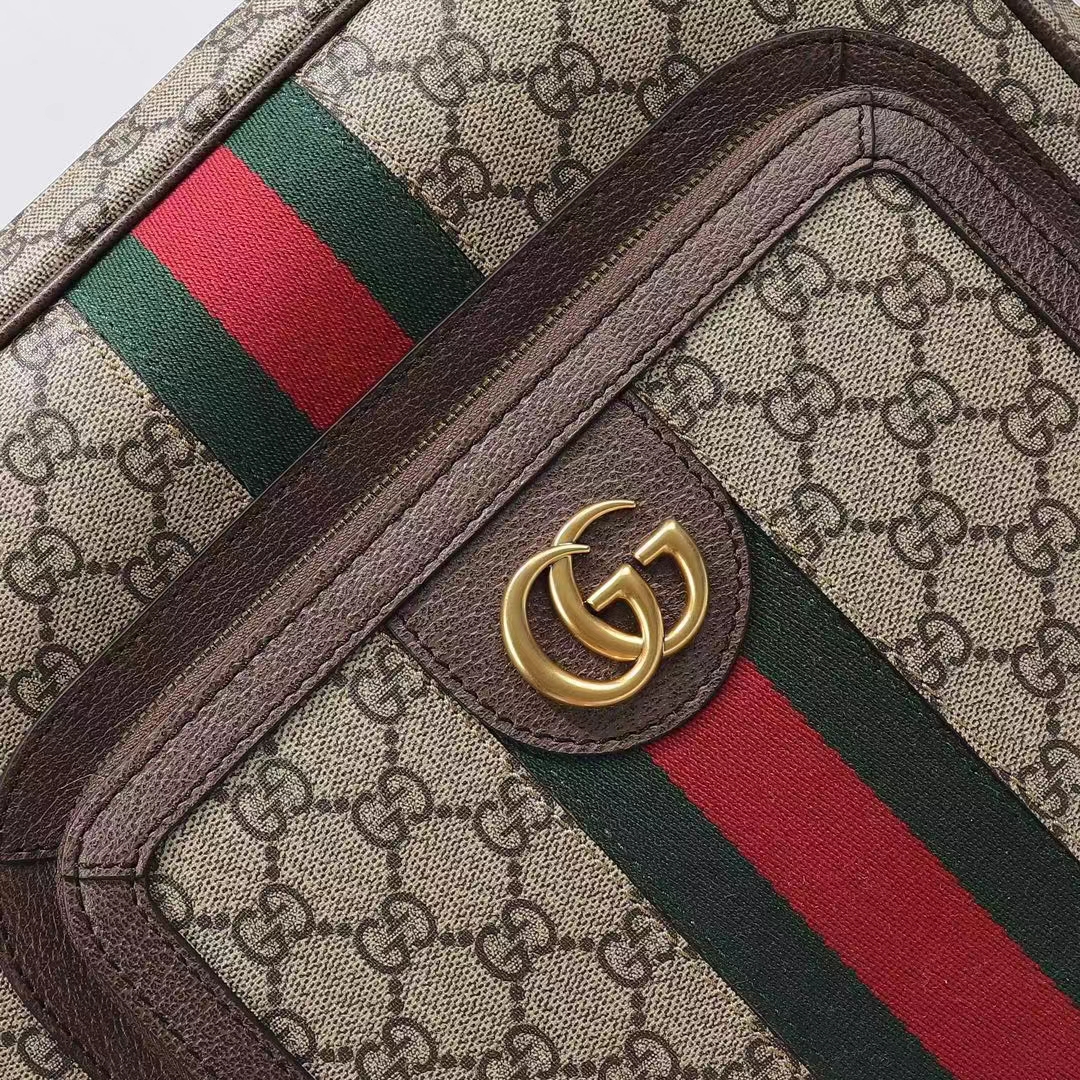 Gucci Unisex Ophidia GG Medium Backpack Beige Ebony GG Supreme Canvas Double G
